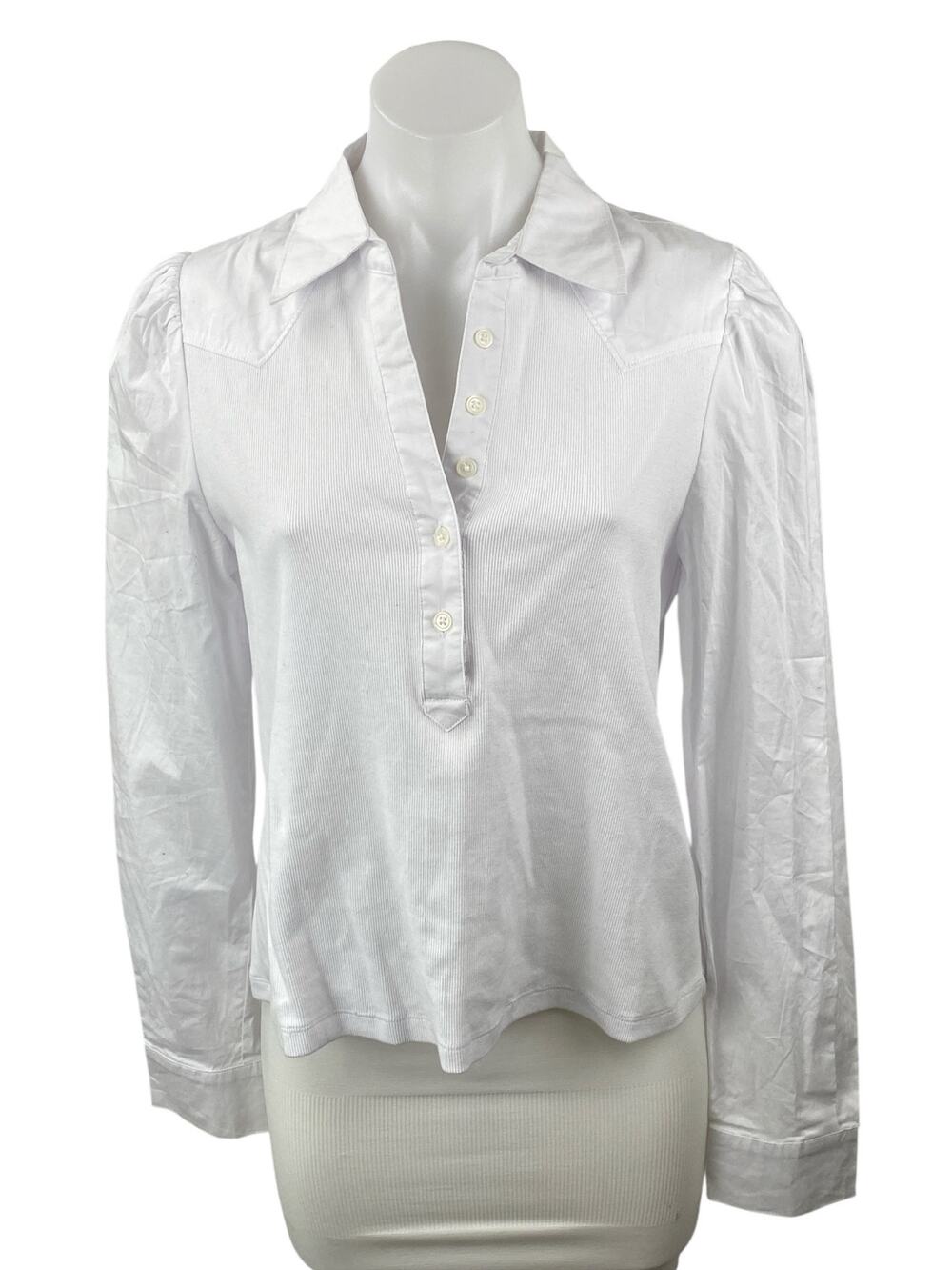 Single Thread Women's White Collared Long Sleeve Button Down Shirt Blouse Top L